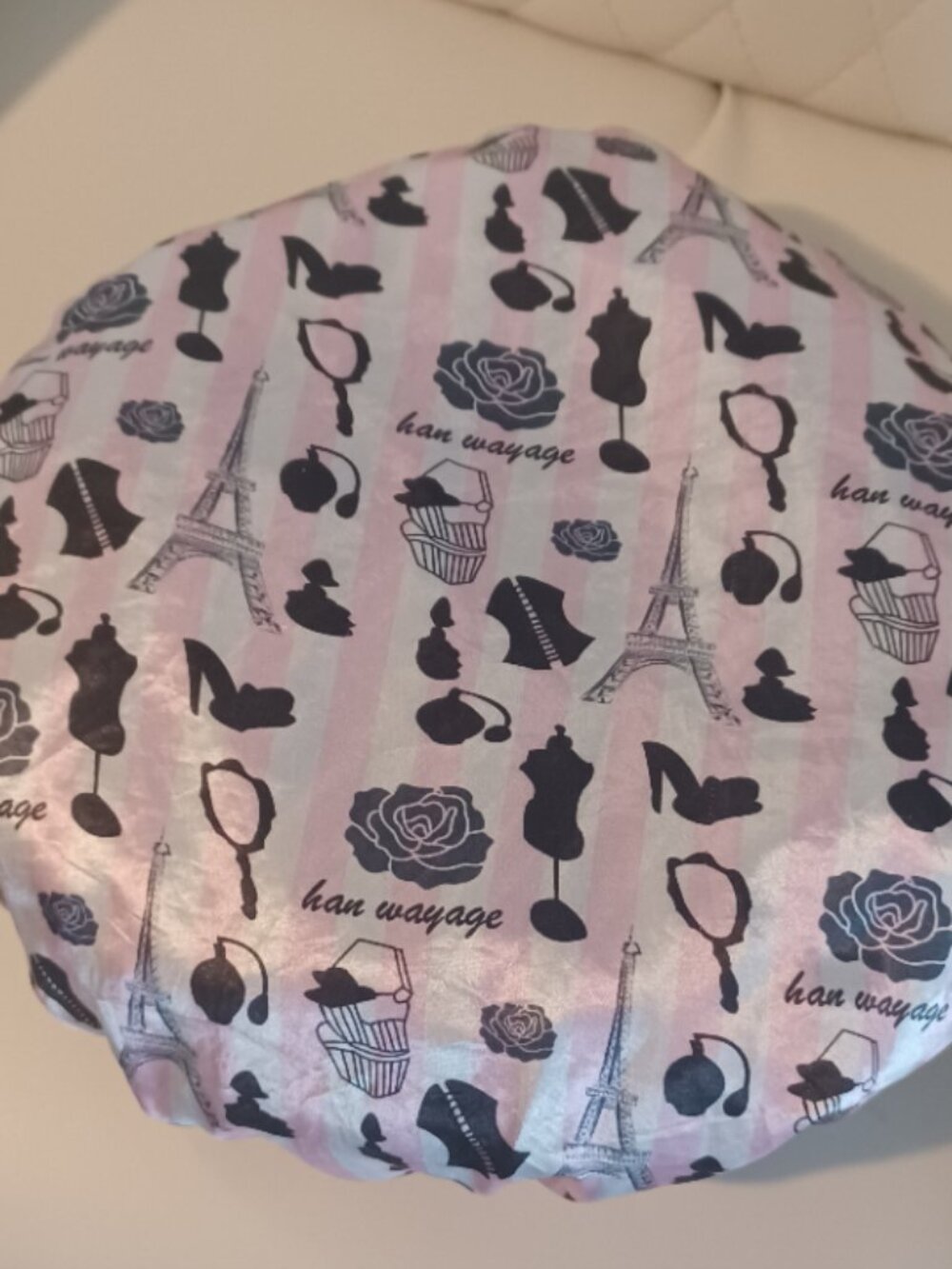 Pink Paris Eiffel Tower Terry Cloth Reusable Large Elastic Thick Shower Caps - Picture 3 of 3